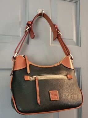 Dooney & Bourke Black & Brown Pebbled Leather Shoulder Bag
